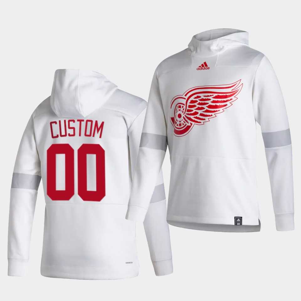 Men Detroit Red Wings 00 Custom White NHL 2021 Adidas Pullover Hoodie Jersey